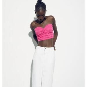 Zara Fuchsia Pink Strapless Stretch Fit Corset Style Cropped Tube Top Size XL